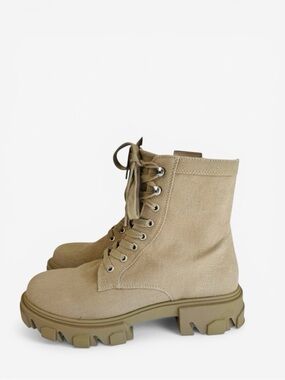 Urban Outfitter Combat Boots Tan Canvas Lug Sole Platform Womens 9